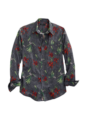 Tin Haul Mens Grey 100% Cotton Tropical Print L/S Shirt