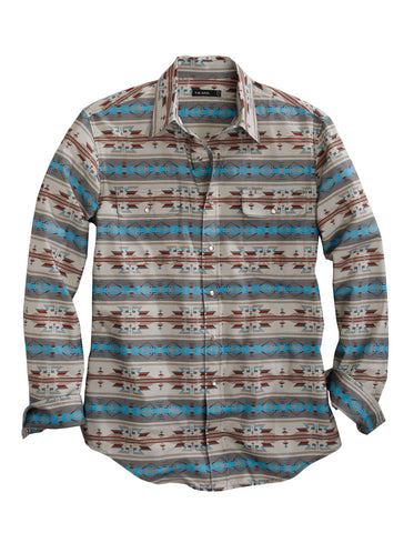 Tin Haul Mens Brown/Blue 100% Cotton Sand Painting L/S Shirt