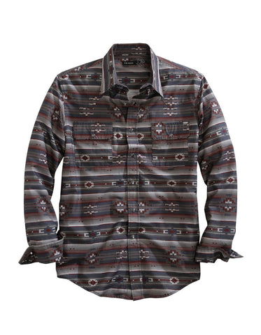Tin Haul Mens Grey 100% Cotton Aztec Serape L/S Shirt
