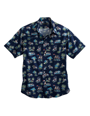 Tin Haul Mens Blue 100% Cotton Cowboy Tropics S/S Hawaiian Shirt