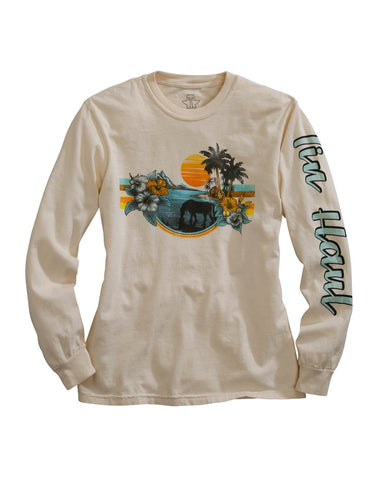 Tin Haul Womens White 100% Cotton Hawaiian Horse L/S T-Shirt