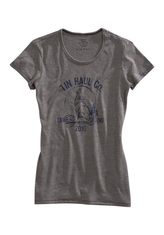 Tin Haul Womens Grey 100% Cotton Coyote Campground S/S T-Shirt