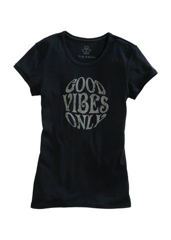 Tin Haul Womens Black Cotton Blend Good Vibes Only S/S T-Shirt