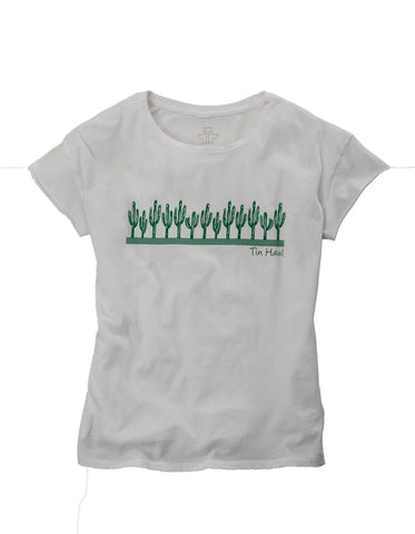 Tin Haul Womens White/Green 100% Cotton Cactus S/S T-Shirt