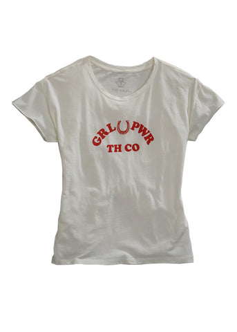 Tin Haul Womens White 100% Cotton Girl Power S/S T-Shirt