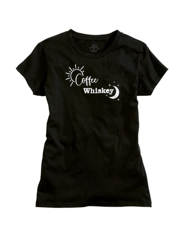 Tin Haul Womens Black 100% Cotton Coffee Whiskey S/S T-Shirt