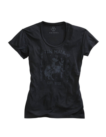 Tin Haul Womens Black/Grey Poly/Rayon Cowgirl S/S T-Shirt