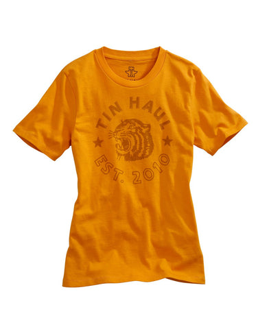 Tin Haul Womens Gold 100% Cotton Make Your Roar S/S Tiger T-Shirt