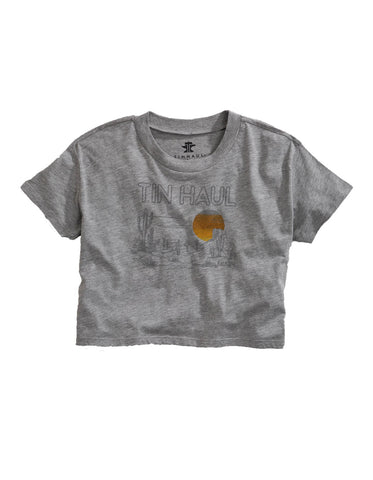 Tin Haul Womens Grey Cotton Blend Desert Scenery S/S Crop T-Shirt