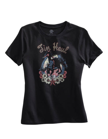Tin Haul Womens Black Cotton Blend Lady Bronc S/S Horseshoe T-Shirt