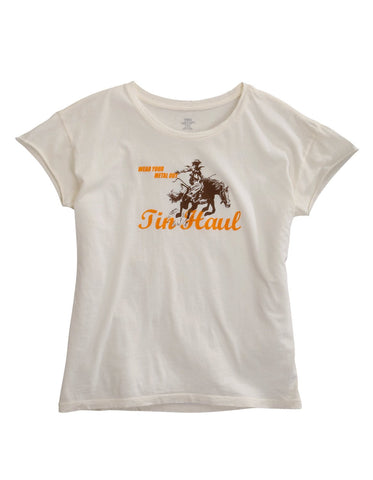 Tin Haul Womens White 100% Cotton Lady Horserider S/S T-Shirt