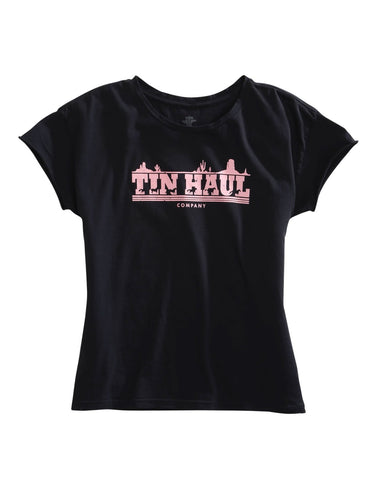 Tin Haul Womens Black 100% Cotton Pink Running Horses S/S T-Shirt