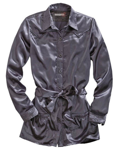 Tin Haul Womens Gray Polyester L/S Belted Tunic Satin Shirt