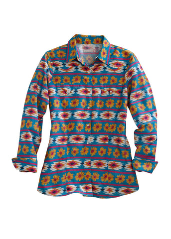 Tin Haul Womens Multi-Color 100% Cotton Daisy Aztec L/S Shirt
