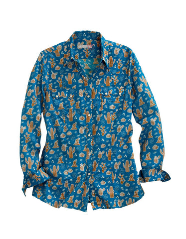 Tin Haul Womens Blue 100% Cotton Cacti Print L/S Shirt