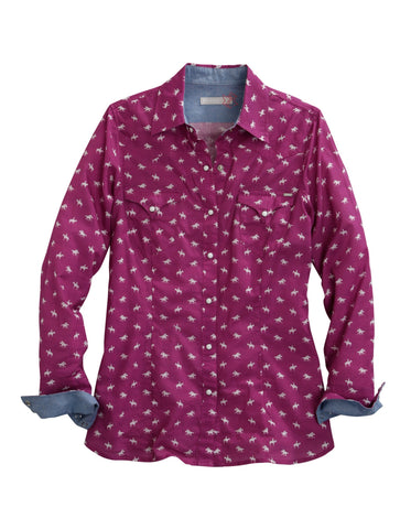 Tin Haul Womens Purple 100% Cotton Diamond Rider L/S Shirt