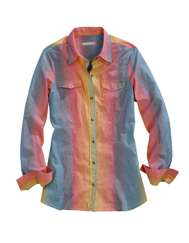 Tin Haul Womens Multi-Color 100% Cotton Serape Stripe L/S Shirt