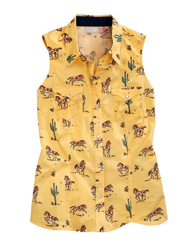 Tin Haul Womens Yellow 100% Cotton Paint Pony S/L Shirt