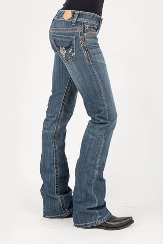 Tin Haul Womens Blue Cotton Blend Aztec Steerhead Jeans
