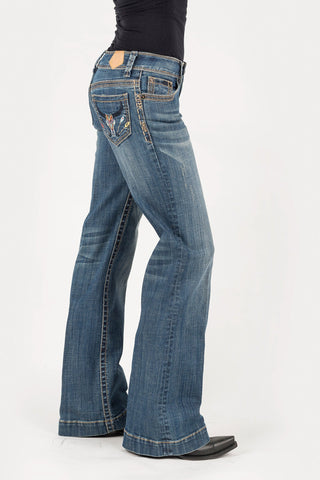 Tin Haul Womens Blue Cotton Blend Steerhead Deco Jeans
