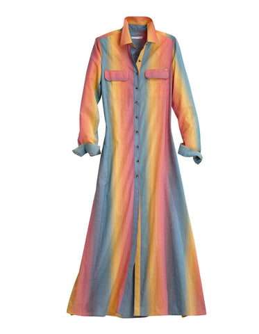 Tin Haul Womens Multi-Color 100% Cotton Serape Stripe L/S Dress