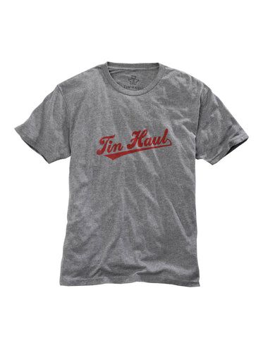 Tin Haul Unisex Grey/Red Athletic Script S/S T-Shirt