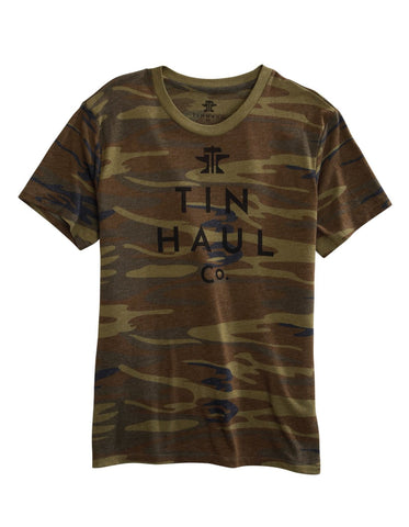 Tin Haul Mens Green Camo Cotton Blend Logo S/S T-Shirt