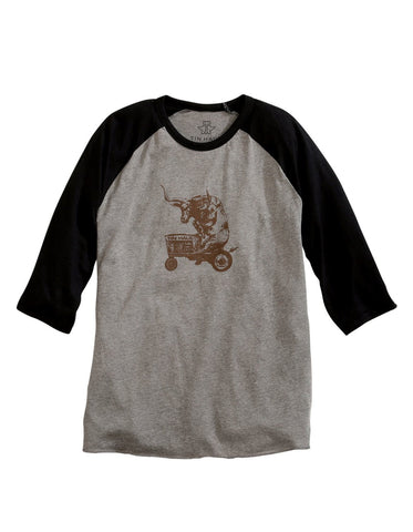 Tin Haul Mens Black/Grey Cotton Blend Longhorn Tractor S/S T-Shirt