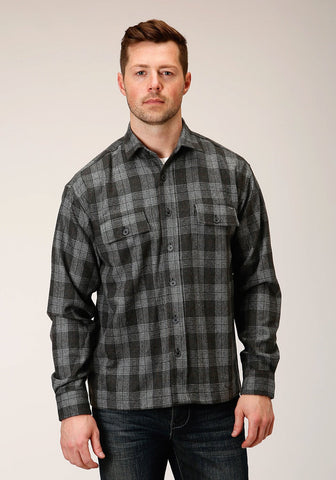 Tin Haul Mens Grey Wool Blend Unlined Plaid Jacket