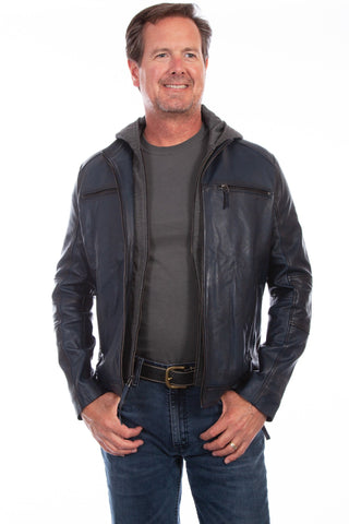 Scully Mens Denim Lamb Leather Hooded Jacket