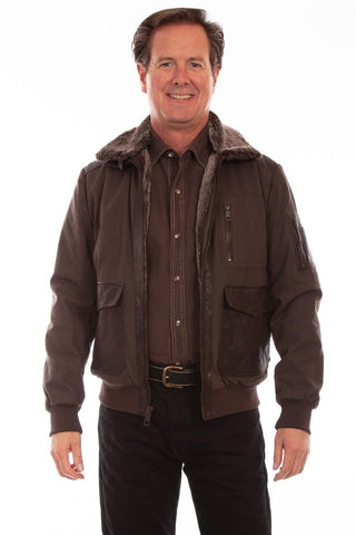 Scully Mens Vintage Brown Leather Sporty Canvas Jacket