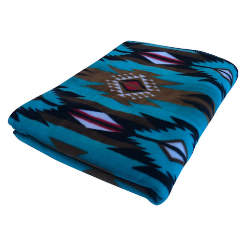 Rockmount Turquoise/Black Fleece Native Pattern Western Blanket OS