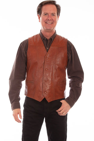 Scully Mens Cognac Leather Pick Stitch Vest