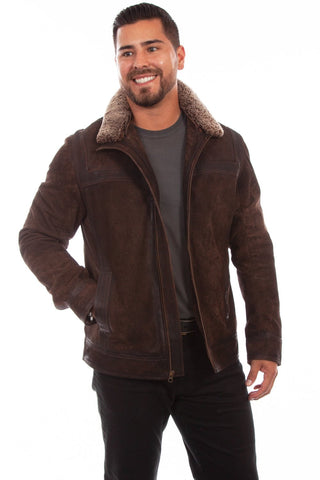 Scully Mens Chocolate Leather Zip-Out Shearling Jacket