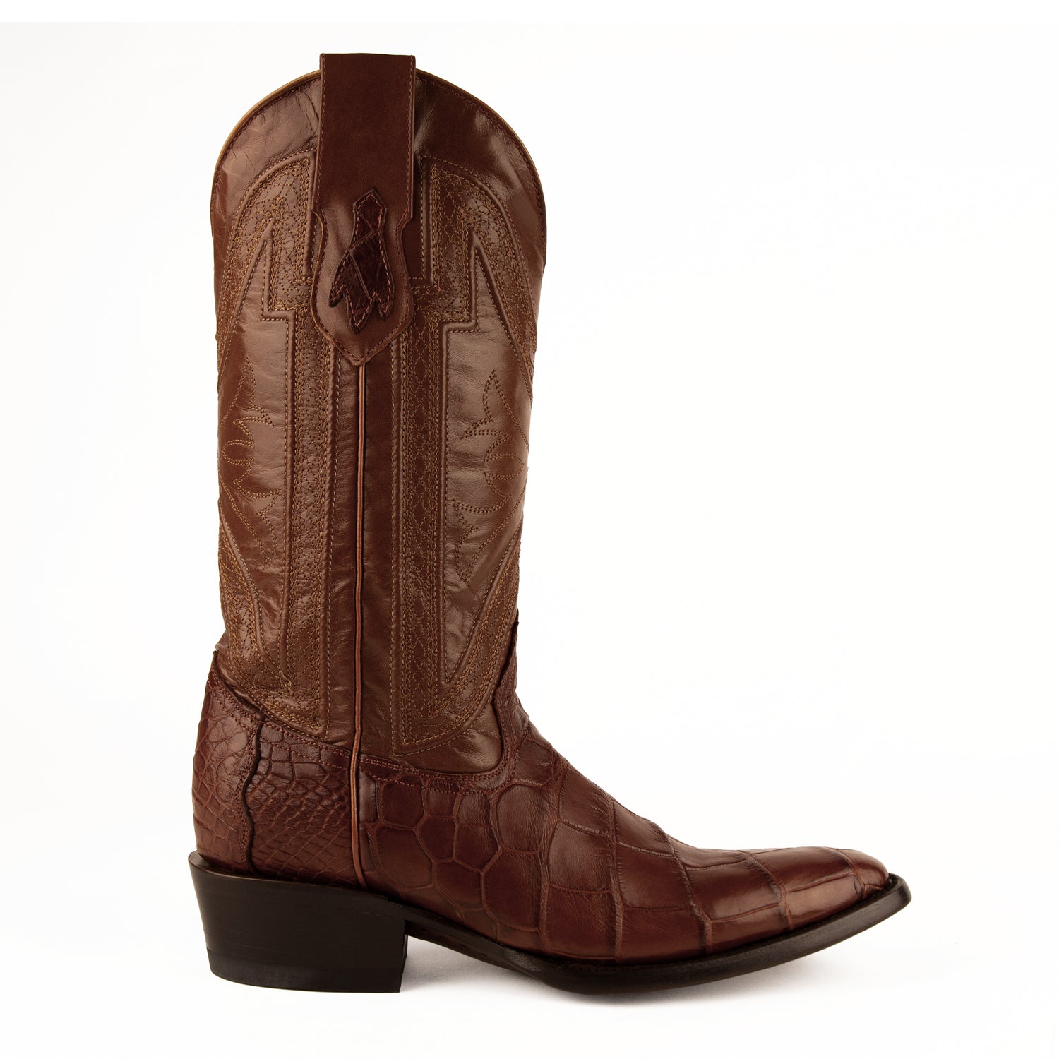 Ferrini Mens Cognac Leather Gator Belly R Toe Stallion Cowboy