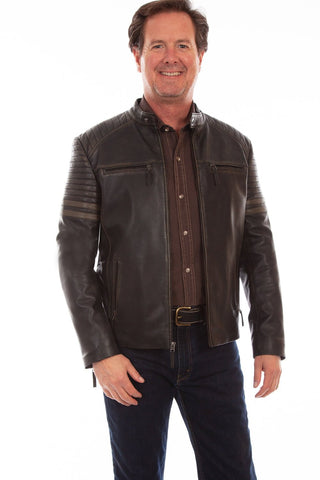 Scully Mens Black Lamb Leather Zip Racer Jacket