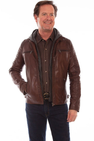 Scully Mens Brown Leather Sporty Hooded Jacket