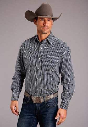 Stetson Mens Blue 100% Cotton Diamond Geo L/S Shirt