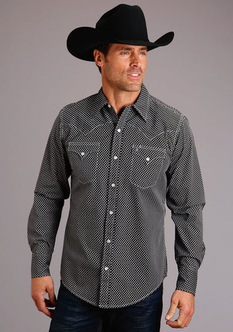 Stetson Mens Black 100% Cotton Diamond Geo L/S Shirt