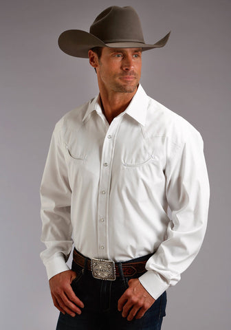 Stetson Mens White 100% Cotton Pinpoint Oxford L/S Shirt