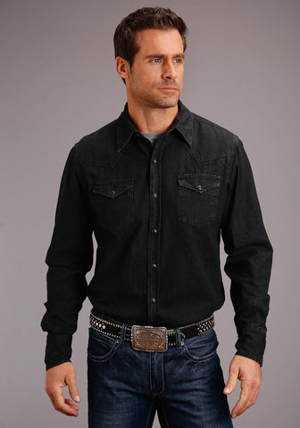 Stetson Mens Black 100% Cotton Western Denim L/S Shirt