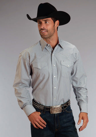 Stetson Mens Grey 100% Cotton Candy Stripe L/S Shirt