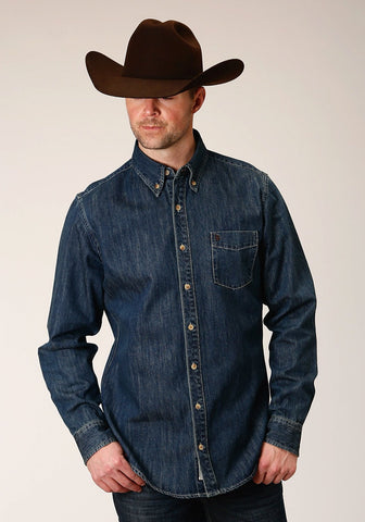 Stetson Mens Medium Blue 100% Cotton Denim BD L/S Shirt