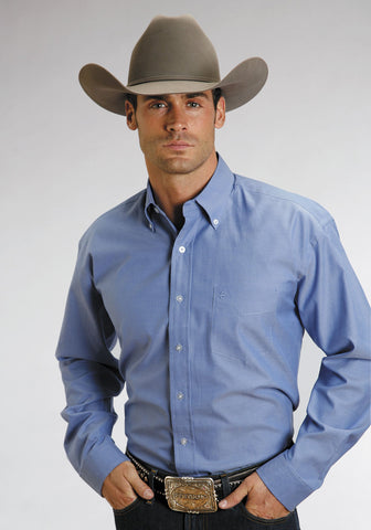 Stetson Mens Blue 100% Cotton L/S Light Oxford Pinpoint BD Western Shirt