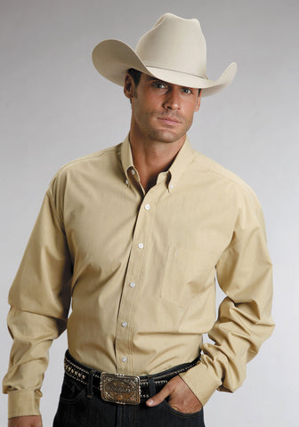 Stetson Mens Gold En Yellow d on End 100% Cotton L/S 1 Pocket Western Shirt
