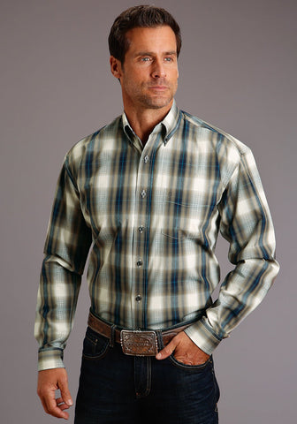 Stetson Mens Brown 100% Cotton Ranch Dobby BD L/S 1 Pocket Shirt