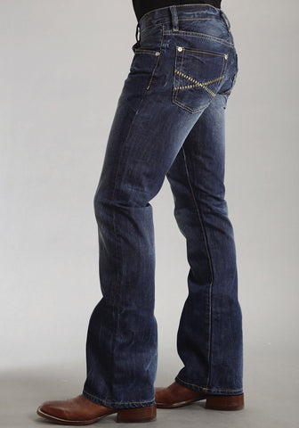 Mens Stetson Blue Cotton Blend Sandblasted Stitch Bootcut Rocks Fit Jeans