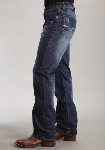 Mens Stetson Blue Cotton Blend Deco Pocket Modern Fit Straight Jeans