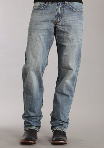 Mens Stetson Blue Cotton Blend Medium Wash Straight Leg Relaxed Jeans