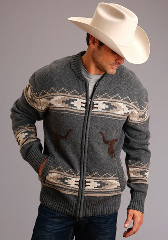 Stetson Mens Grey Cotton/Wool Longhorn Knit Cardigan